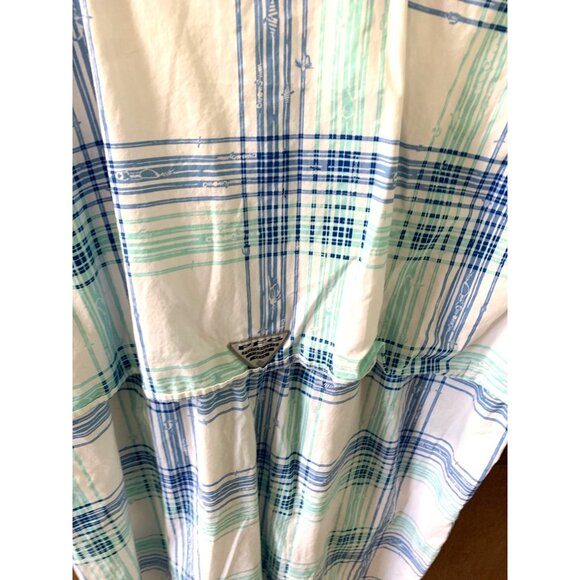 Columbia Mens Size Large Button Up Short Sleeve Blue Plaid Vented PFG Shirt Top - Picture 4 of 4